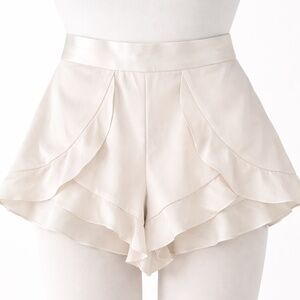NEW C/MEO COLLECTIVE Ivory Satin Flutter High Waist Shorts SIZE SMALL